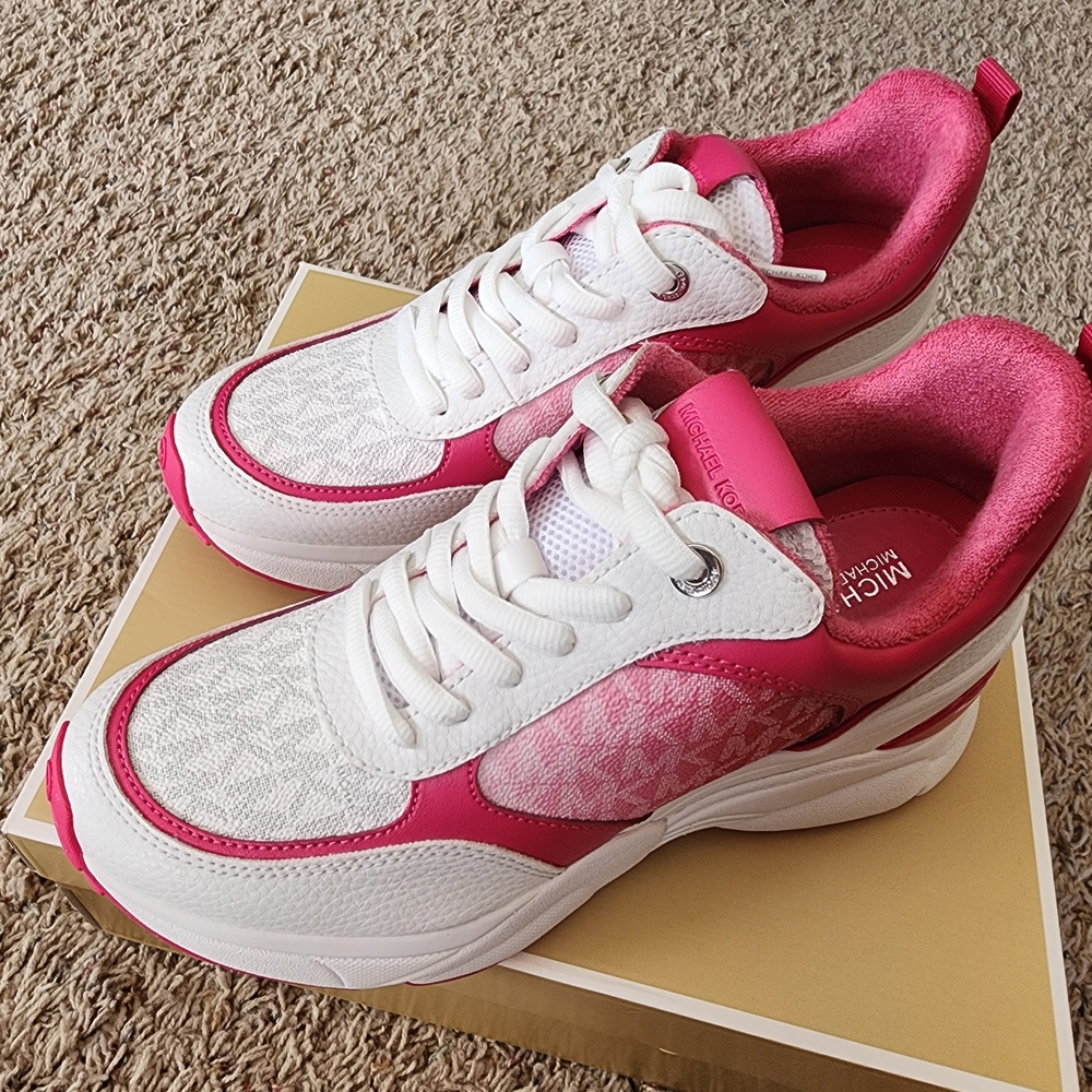 Michael Kors White and Hot Pink Women's Chunky Sneakers